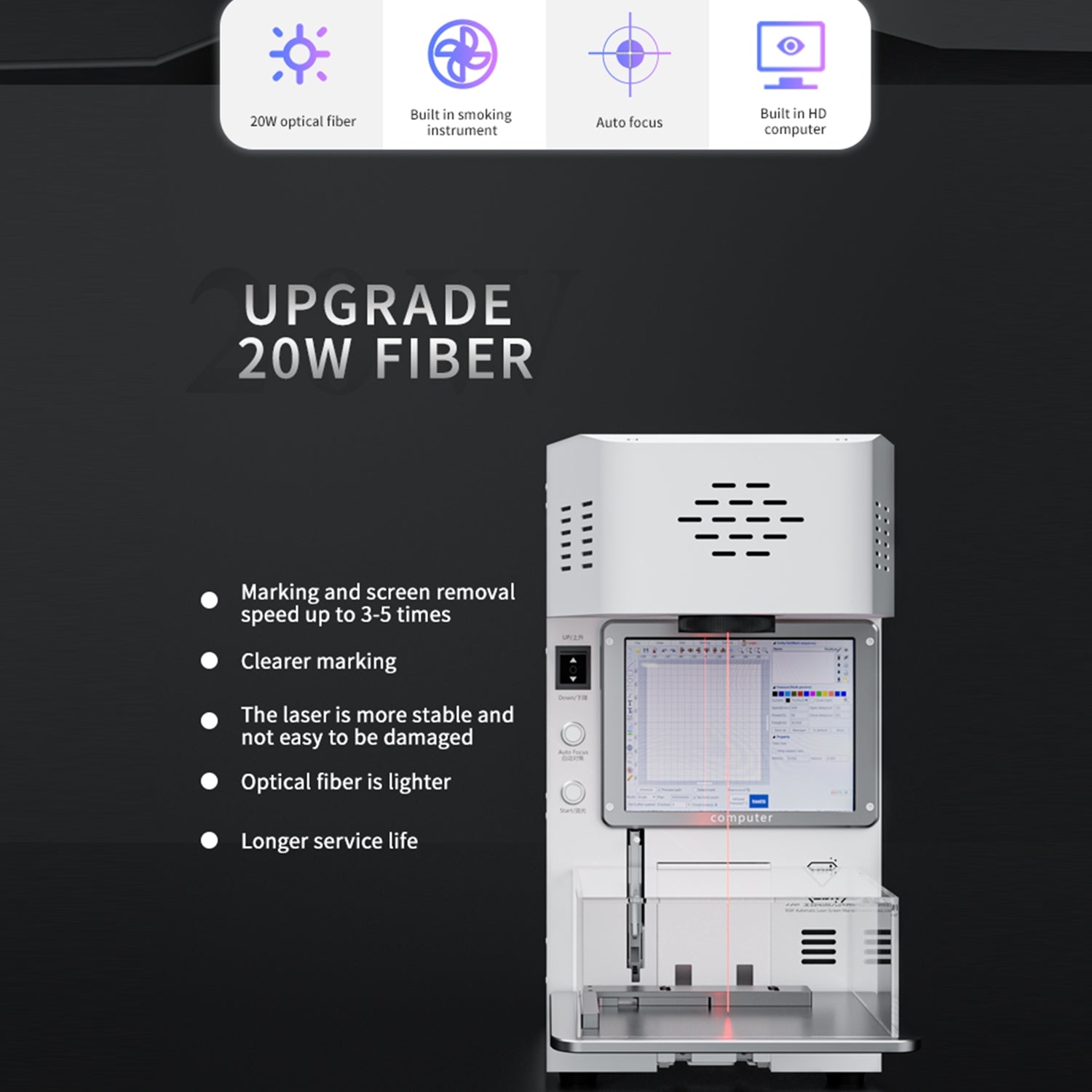 TBK 958F 20W New Laser Engraving Separation Machine for IPhone 8 X 12 14 Pro Max Repair Broken Laser Iphone Back Glass Removal