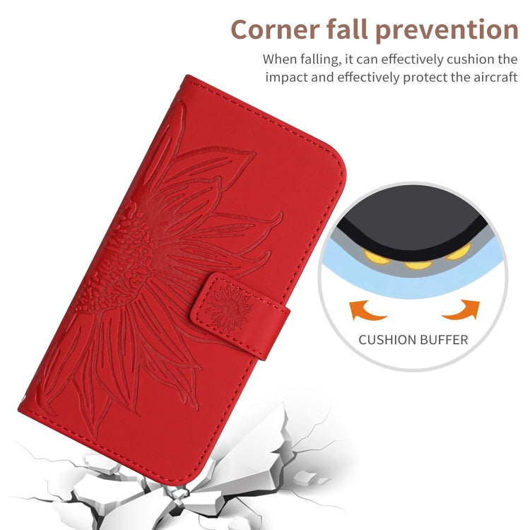 Skin Feel Sun Flower Embossed Flip Leather Phone Case with Lanyard, For iPhone 15
