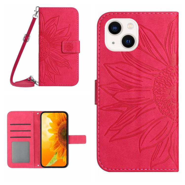 Skin Feel Sun Flower Embossed Flip Leather Phone Case with Lanyard, For iPhone 15