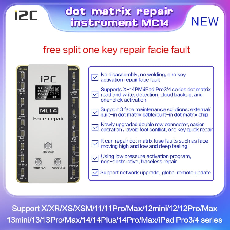 i2C MC14 Dot Matrix Repair Instrument for iPhone X to 14Pro Max / iPad Pro 3 / 4 Series