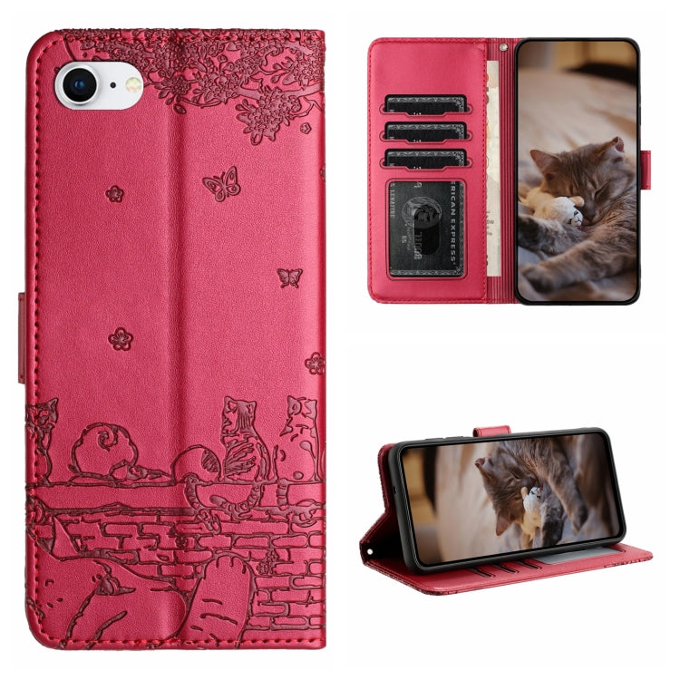 Cat Embossing Pattern Leather Phone Case with Lanyard, Series 1