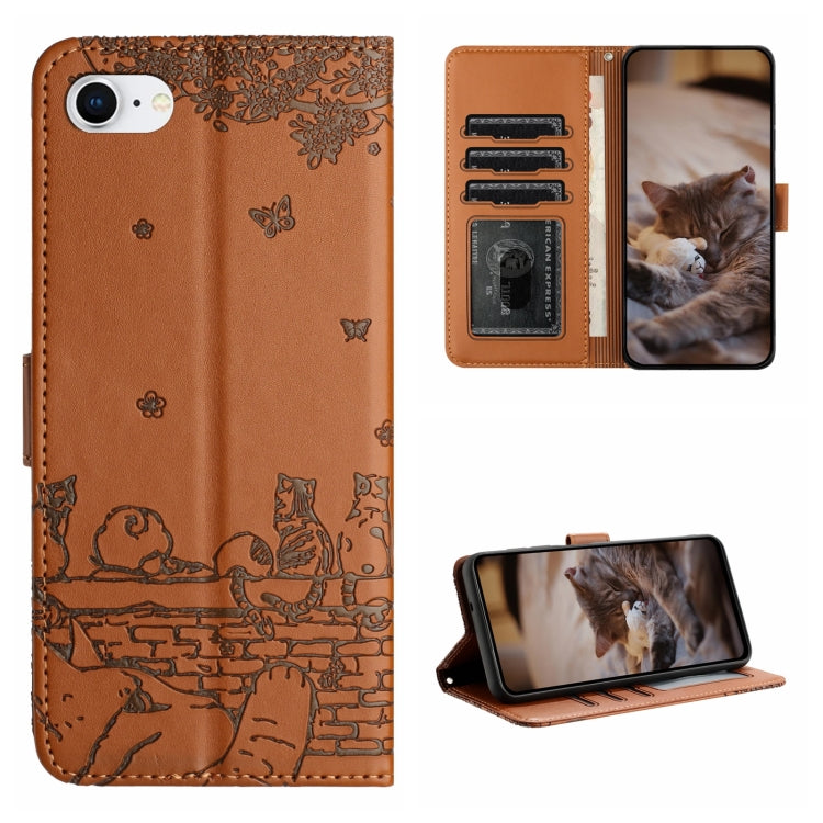 Cat Embossing Pattern Leather Phone Case with Lanyard, Series 1