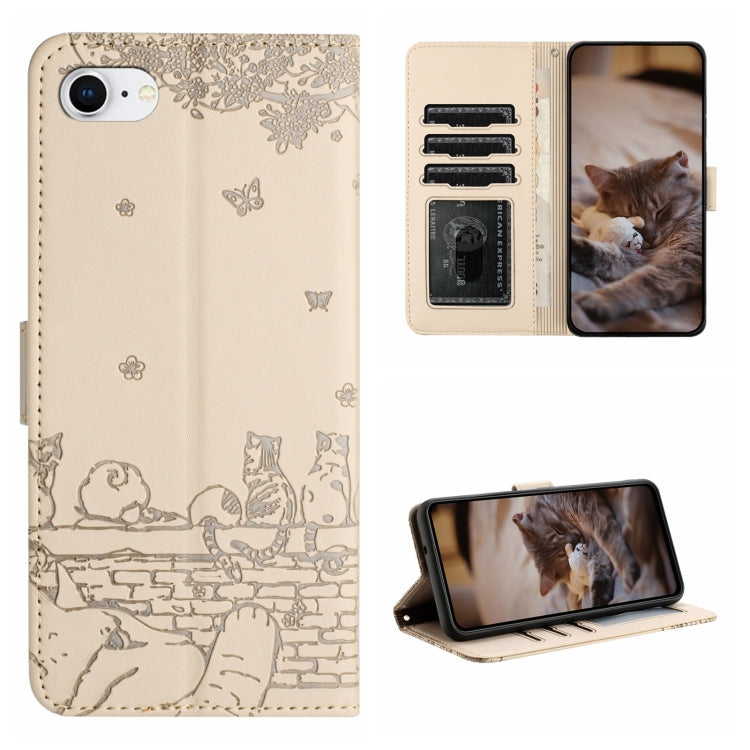 Cat Embossing Pattern Leather Phone Case with Lanyard, Series 1