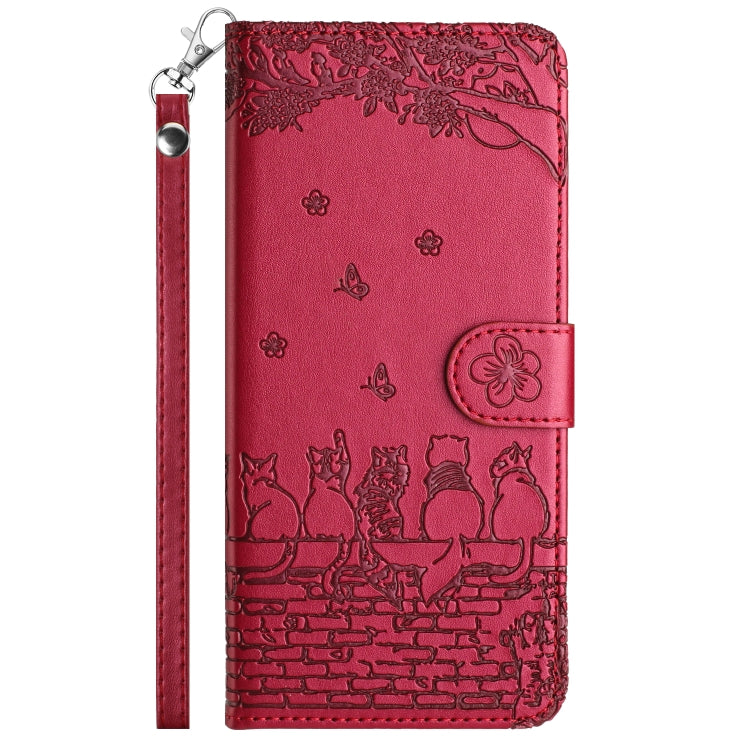 Cat Embossing Pattern Leather Phone Case with Lanyard, Series 1