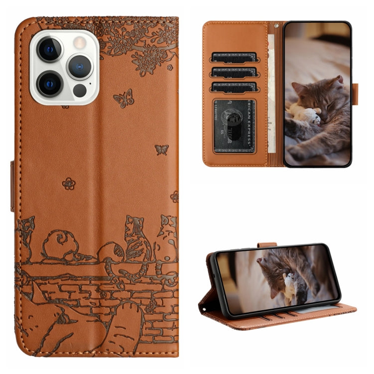 Cat Embossing Pattern Leather Phone Case with Lanyard, Series 1