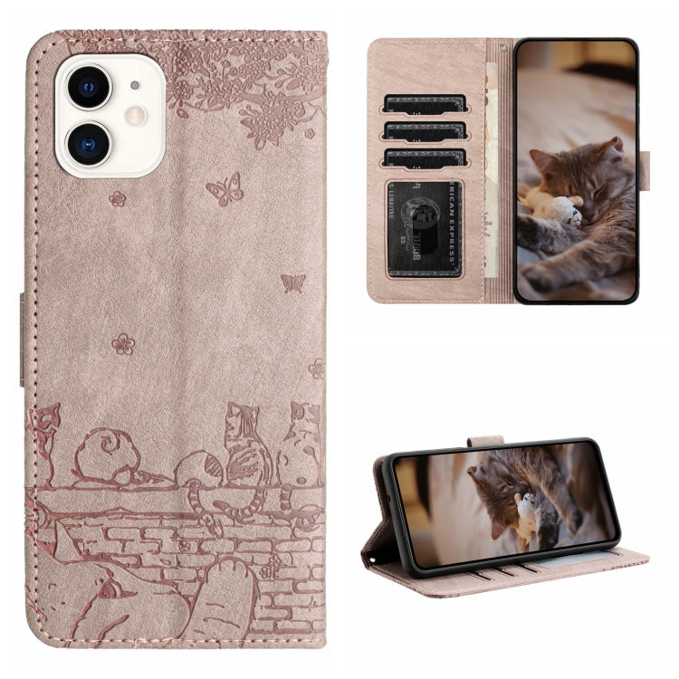 Cat Embossing Pattern Leather Phone Case with Lanyard, Series 1