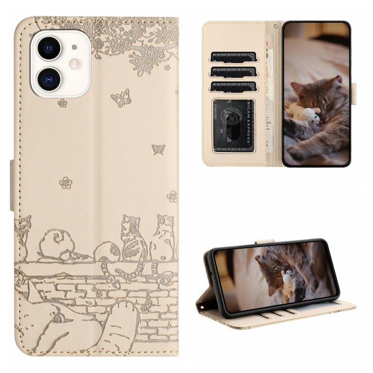 Cat Embossing Pattern Leather Phone Case with Lanyard, Series 1