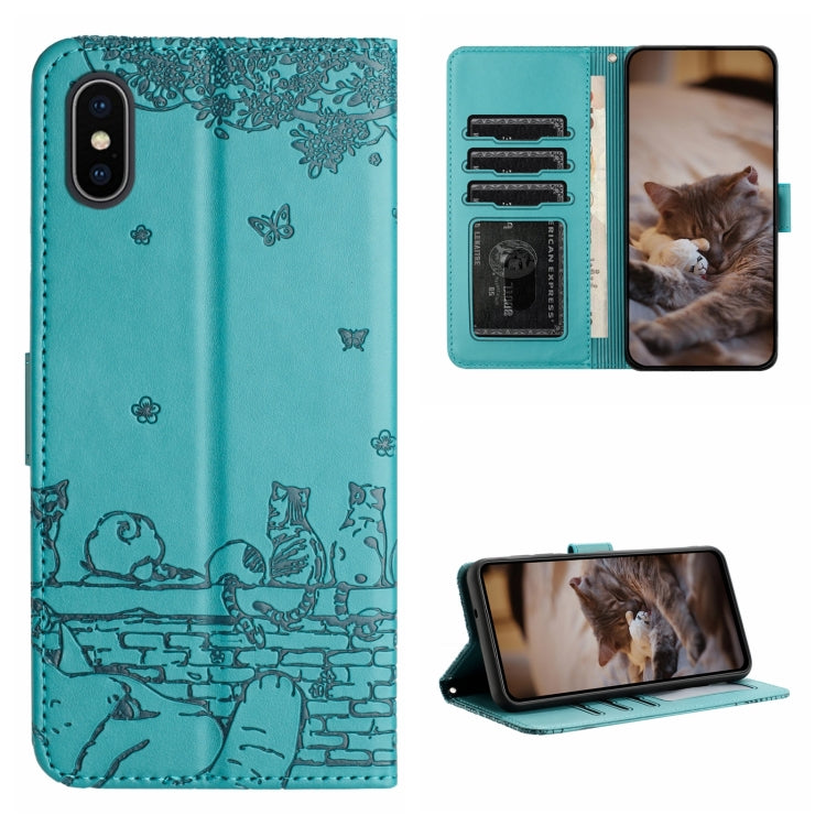 Cat Embossing Pattern Leather Phone Case with Lanyard, Series 1