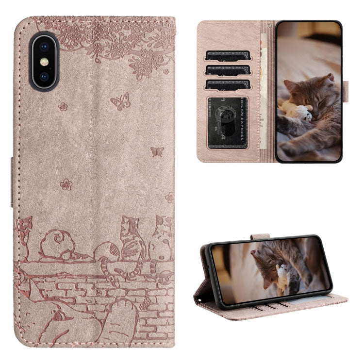 Cat Embossing Pattern Leather Phone Case with Lanyard, Series 1