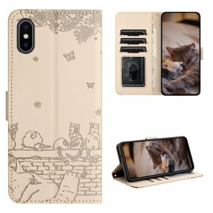 Cat Embossing Pattern Leather Phone Case with Lanyard, Series 1