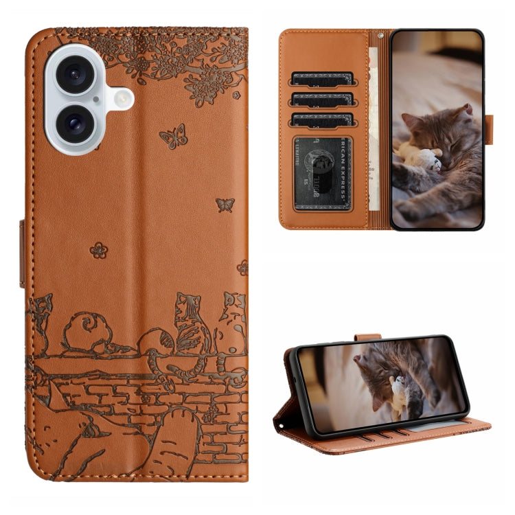 Cat Embossing Pattern Leather Phone Case with Lanyard, Series 1