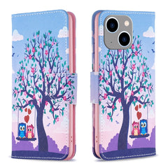 Colored Drawing Pattern Flip Leather Phone Case, For iPhone 15 Plus, For iPhone 15