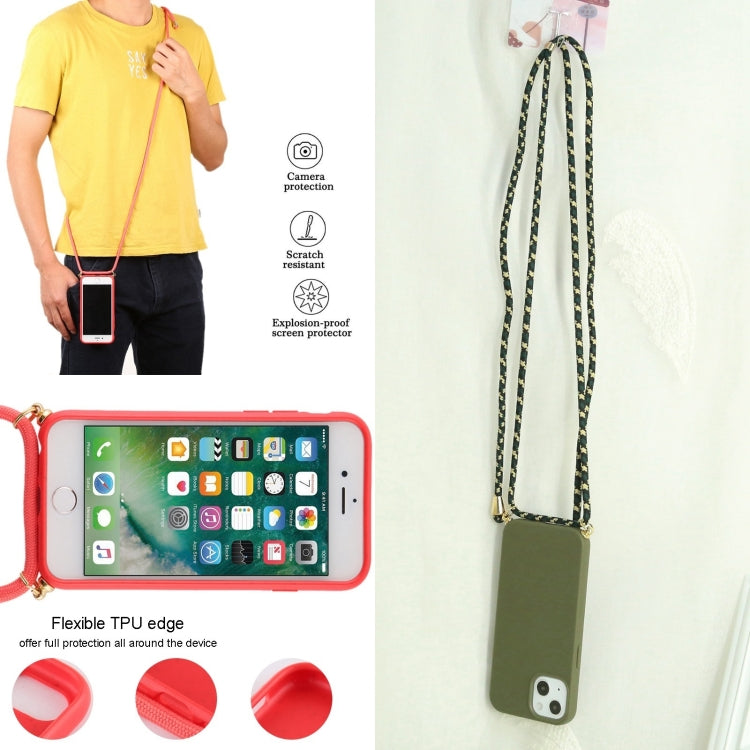 Wheat Straw TPU Shockproof Phone Case with Neck Lanyard, For iPhone 15 Plus, For iPhone 15