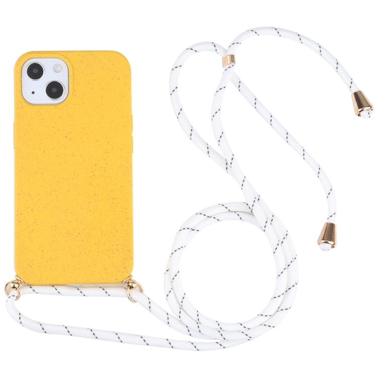 Wheat Straw TPU Shockproof Phone Case with Neck Lanyard, For iPhone 15 Plus, For iPhone 15