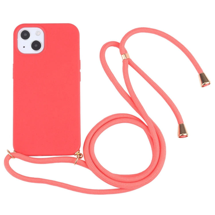 Wheat Straw TPU Shockproof Phone Case with Neck Lanyard, For iPhone 15 Plus, For iPhone 15