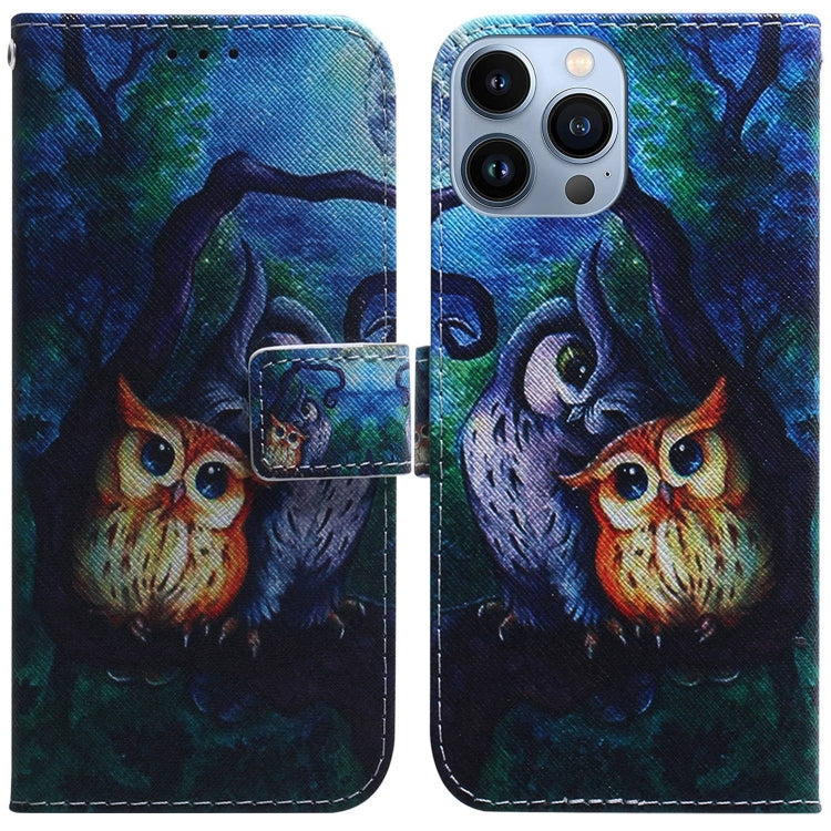 Coloured Drawing Flip Leather Phone Case, For iPhone 14 Pro Max