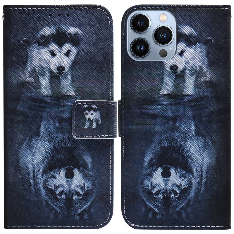 Coloured Drawing Flip Leather Phone Case, For iPhone 14 Pro Max