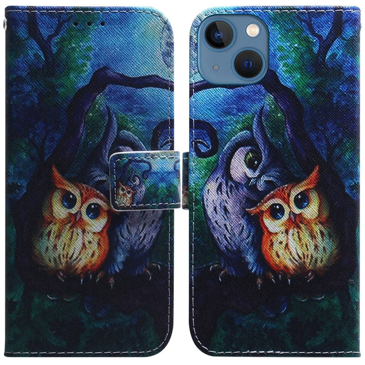 Coloured Drawing Flip Leather Phone Case, For iPhone 14, For iPhone 14 Pro