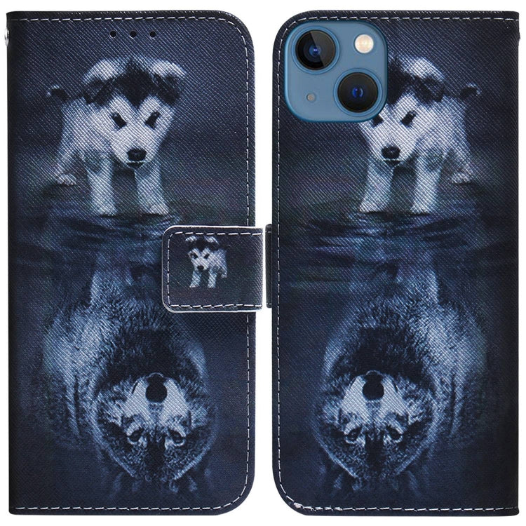 Coloured Drawing Flip Leather Phone Case, For iPhone 14, For iPhone 14 Pro