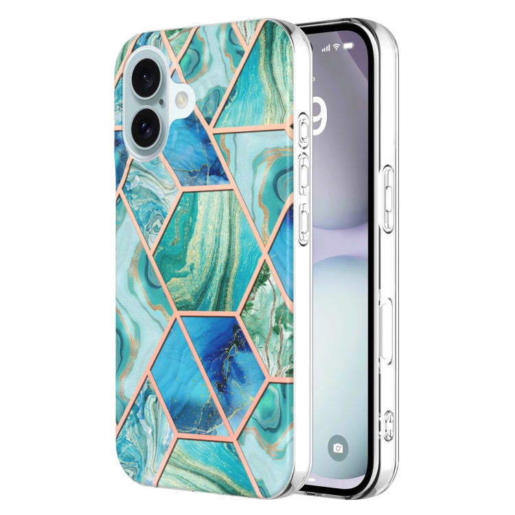 Electroplating Splicing Marble Flower Pattern Dual-side IMD TPU Shockproof Phone Case, Series 1