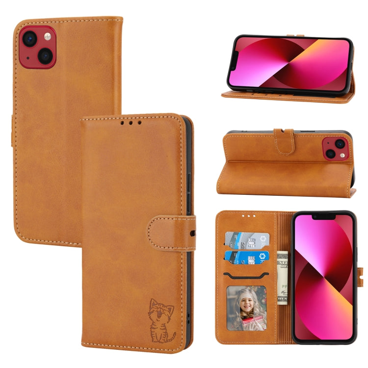 Embossed Happy Cat Pattern Flip Leather Phone Case, Series 1