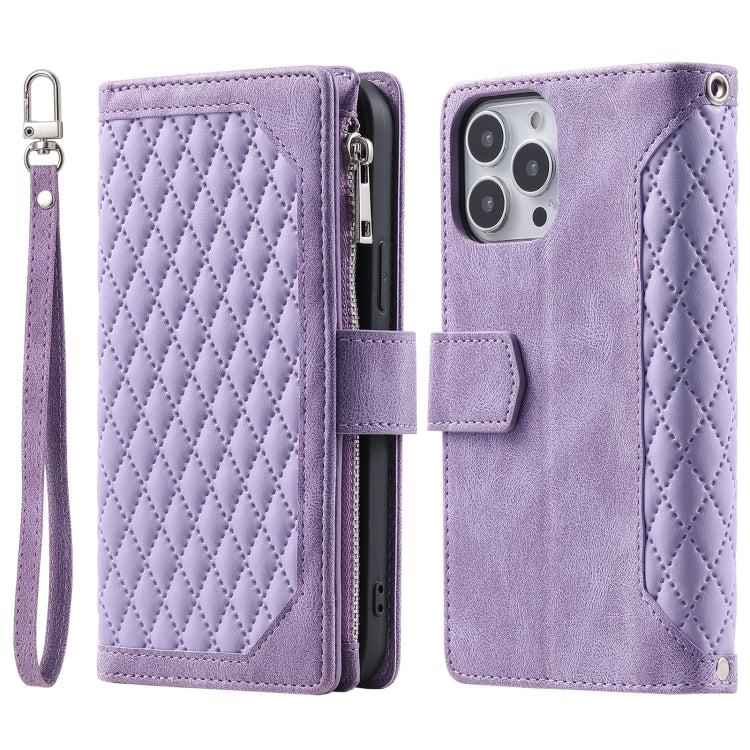 Grid Texture Zipper Leather Phone Case with Lanyard, Series 1