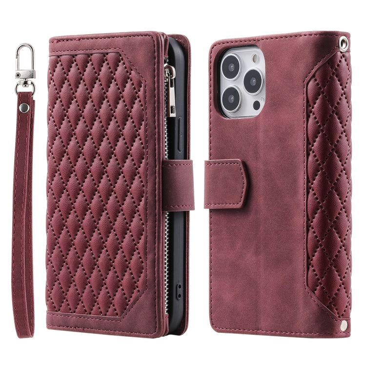 Grid Texture Zipper Leather Phone Case with Lanyard, Series 1