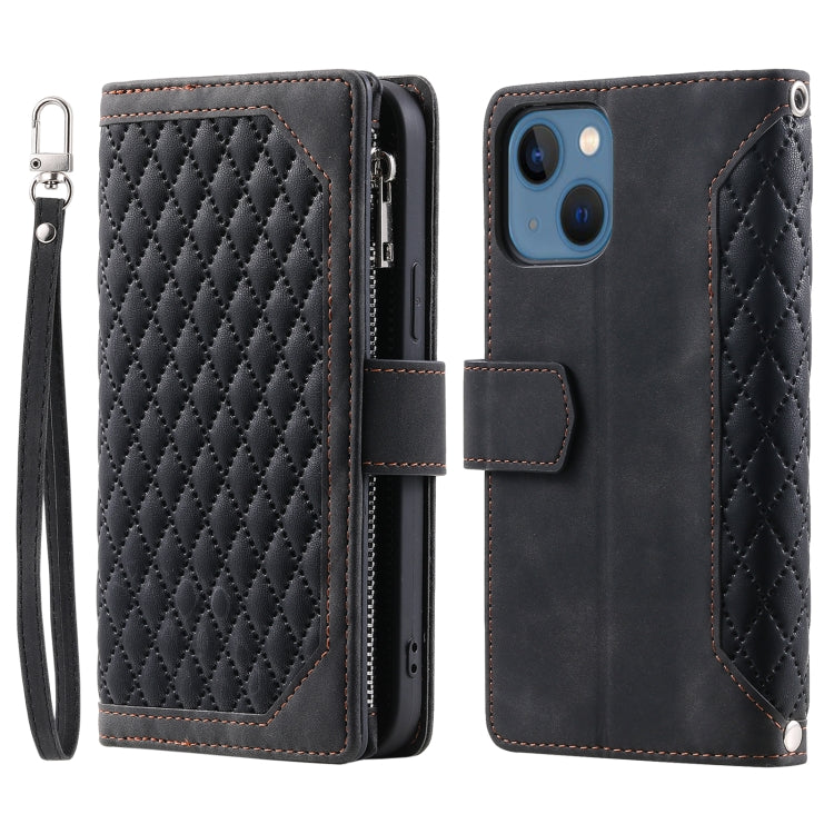 Grid Texture Zipper Leather Phone Case with Lanyard, Series 1