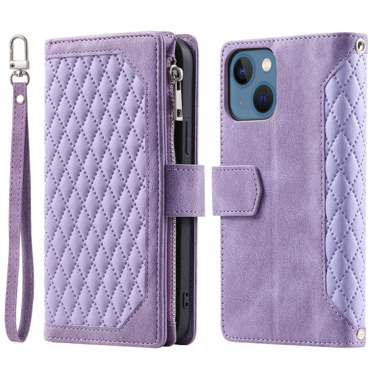 Grid Texture Zipper Leather Phone Case with Lanyard, Series 1