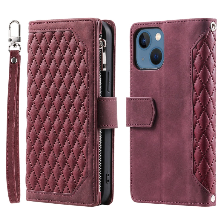 Grid Texture Zipper Leather Phone Case with Lanyard, Series 1