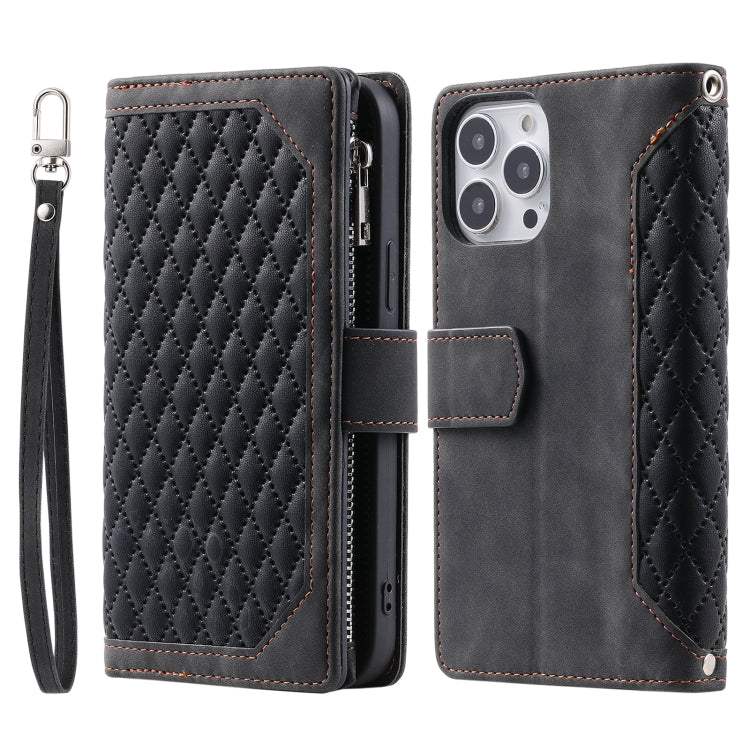 Grid Texture Zipper Leather Phone Case with Lanyard, Series 1