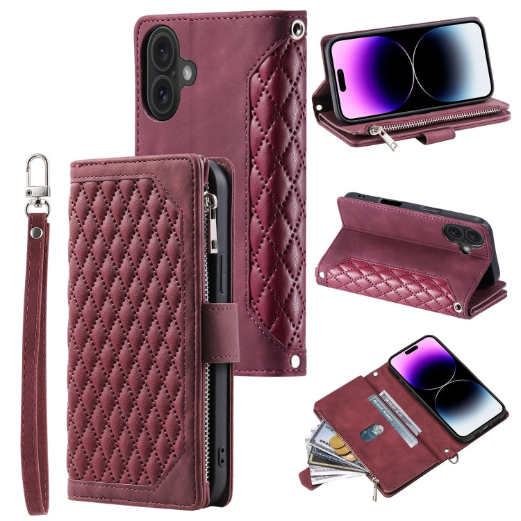 Grid Texture Zipper Leather Phone Case with Lanyard, Series 1