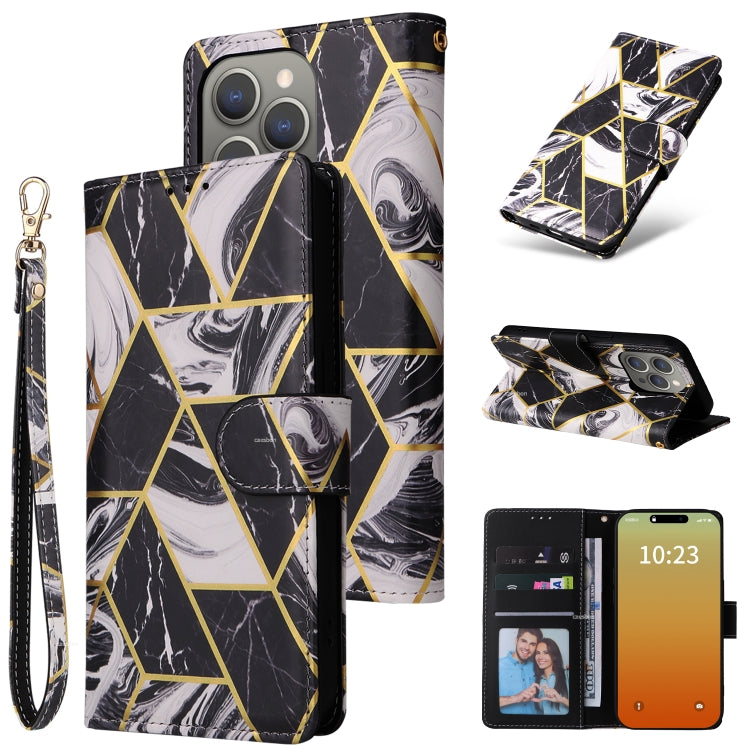 Marble Bronzing Stitching Leather Phone Case, For iPhone 15 Pro, For iPhone 15 Plus, For iPhone 15