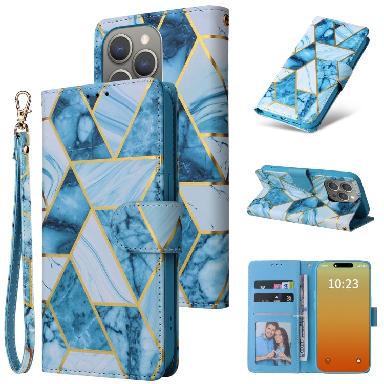 Marble Bronzing Stitching Leather Phone Case, For iPhone 15 Pro, For iPhone 15 Plus, For iPhone 15