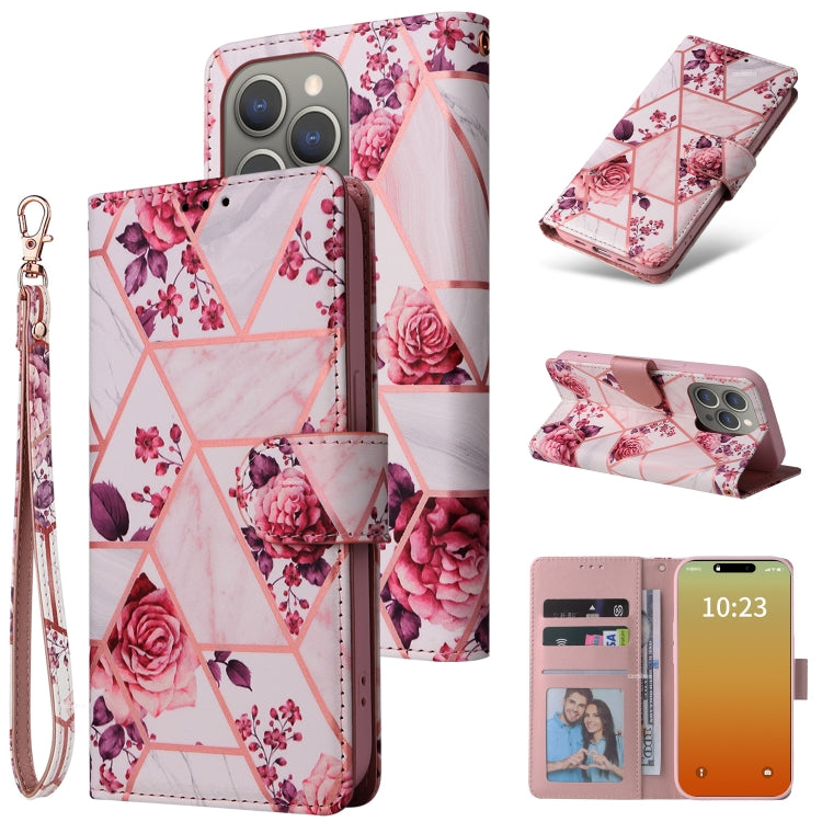 Marble Bronzing Stitching Leather Phone Case, For iPhone 15 Pro, For iPhone 15 Plus, For iPhone 15