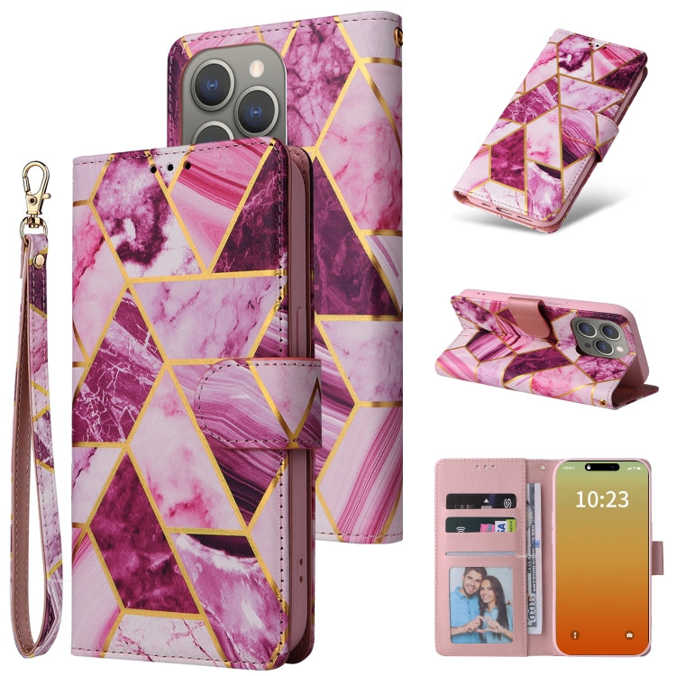 Marble Bronzing Stitching Leather Phone Case, For iPhone 15 Pro, For iPhone 15 Plus, For iPhone 15