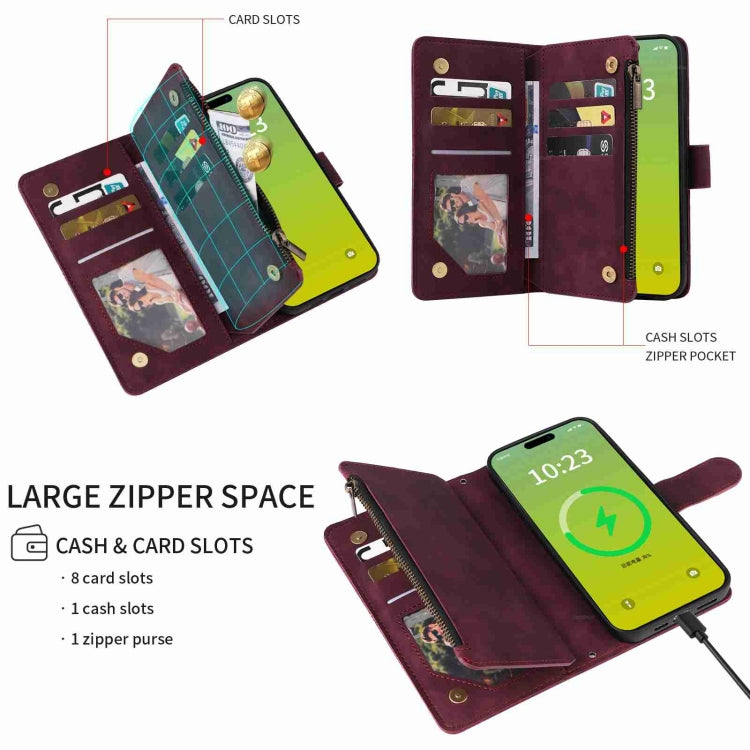 Crossbody Multi-card Slot Wallet Zipper Leather Phone Case, For iPhone 15 Plus, For iPhone 15
