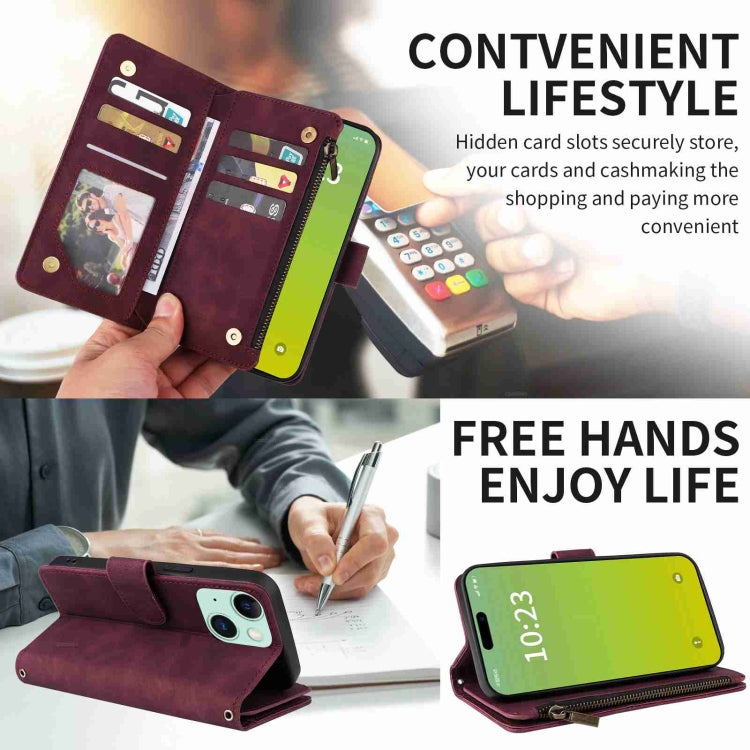Crossbody Multi-card Slot Wallet Zipper Leather Phone Case, For iPhone 15 Plus, For iPhone 15