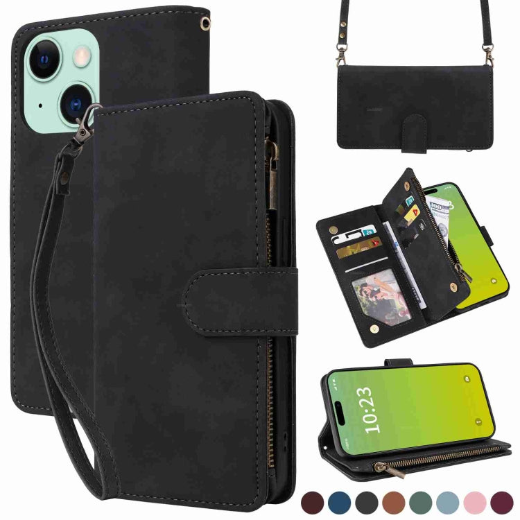 Crossbody Multi-card Slot Wallet Zipper Leather Phone Case, For iPhone 15 Plus, For iPhone 15