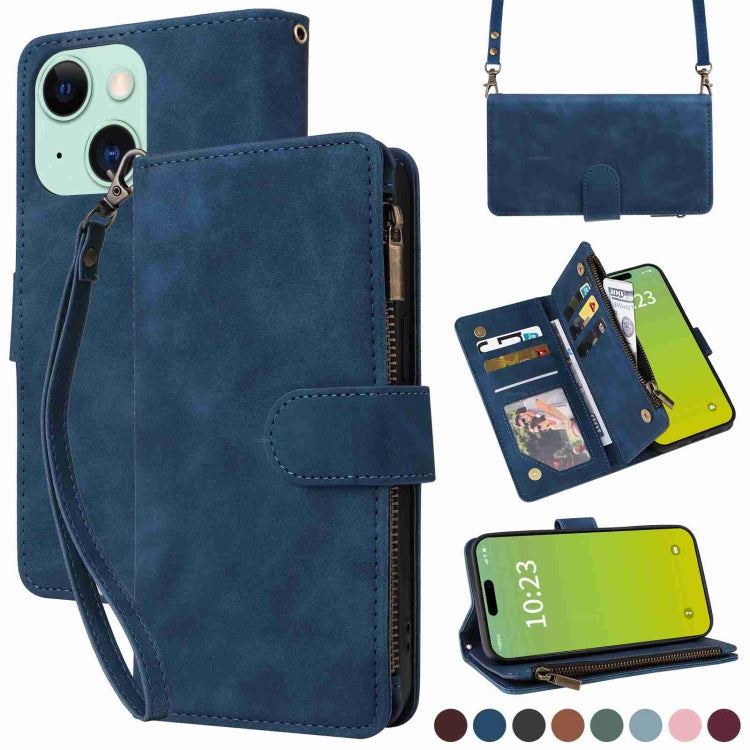 Crossbody Multi-card Slot Wallet Zipper Leather Phone Case, For iPhone 15 Plus, For iPhone 15
