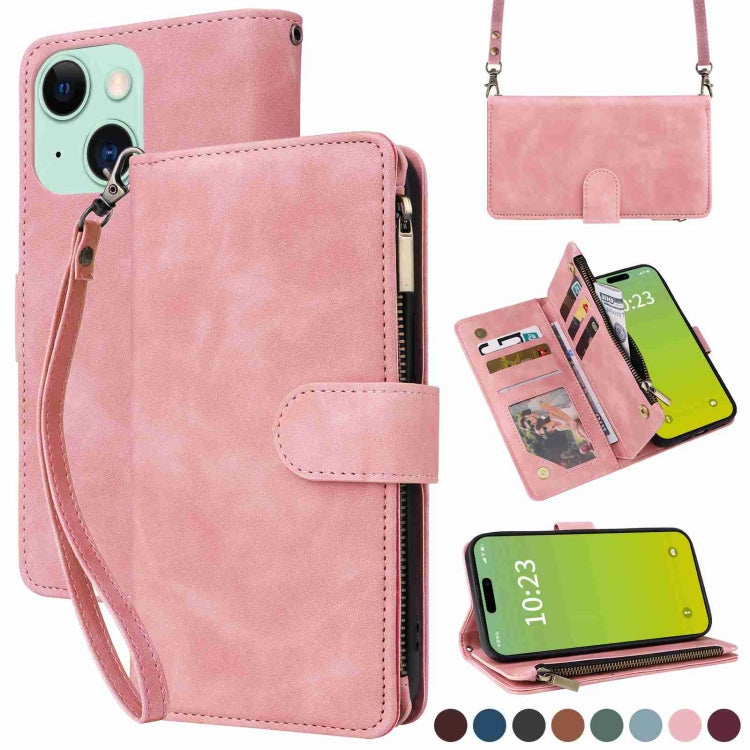 Crossbody Multi-card Slot Wallet Zipper Leather Phone Case, For iPhone 15 Plus, For iPhone 15