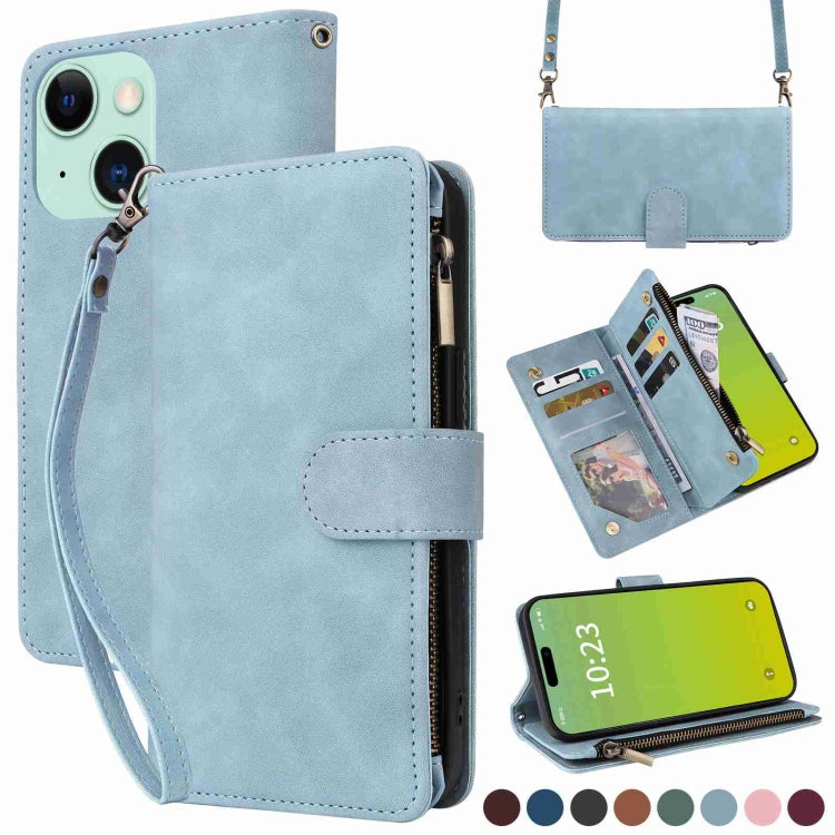 Crossbody Multi-card Slot Wallet Zipper Leather Phone Case, For iPhone 15 Plus, For iPhone 15