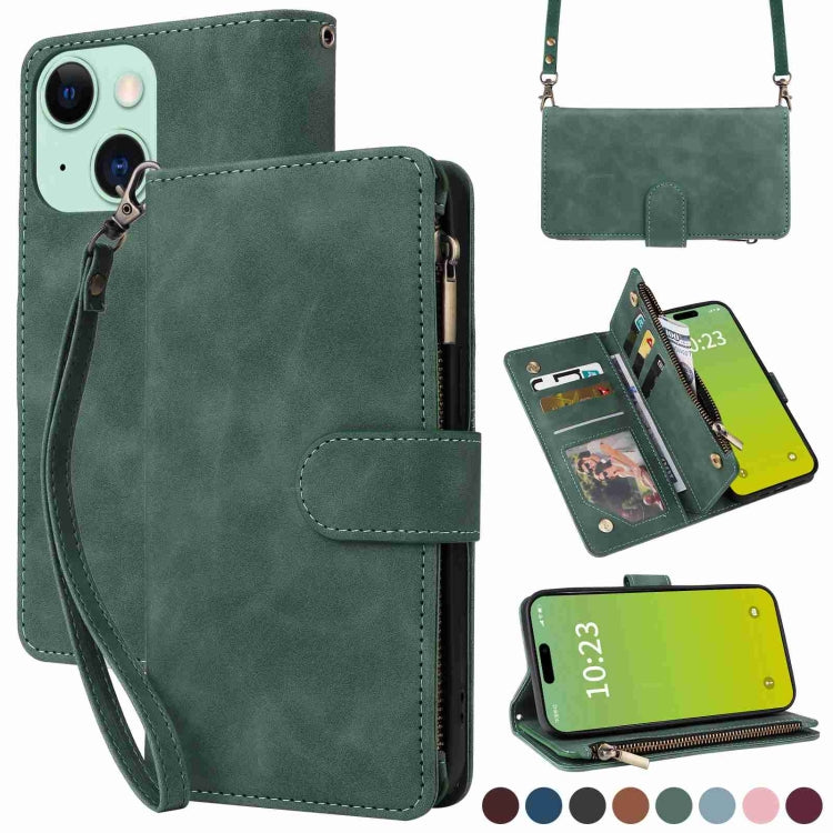 Crossbody Multi-card Slot Wallet Zipper Leather Phone Case, For iPhone 15 Plus, For iPhone 15