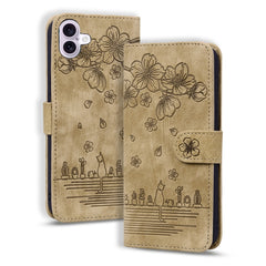 Cartoon Sakura Cat Embossed Leather Phone Case, Series 1