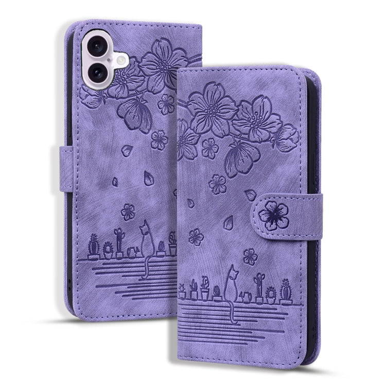 Cartoon Sakura Cat Embossed Leather Phone Case, Series 1