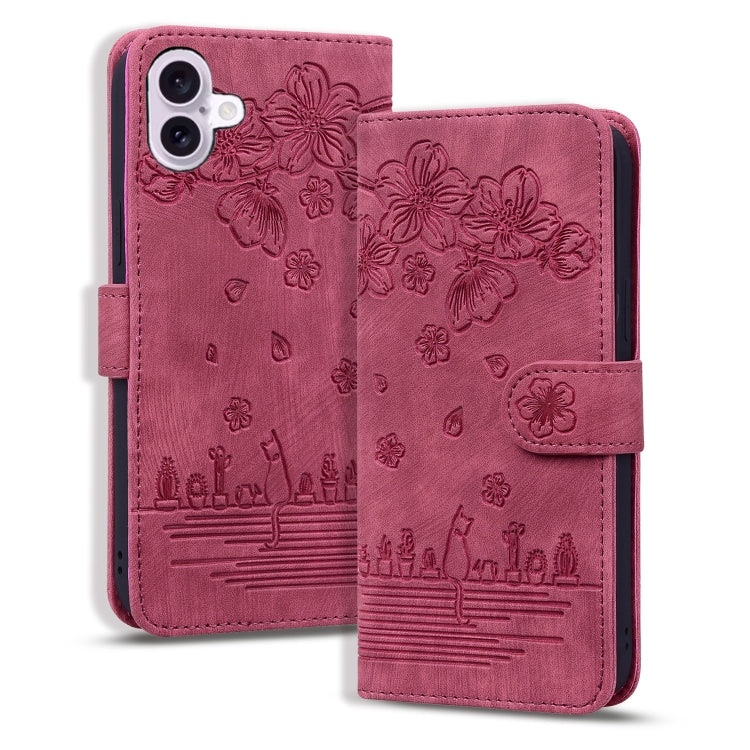 Cartoon Sakura Cat Embossed Leather Phone Case, Series 1