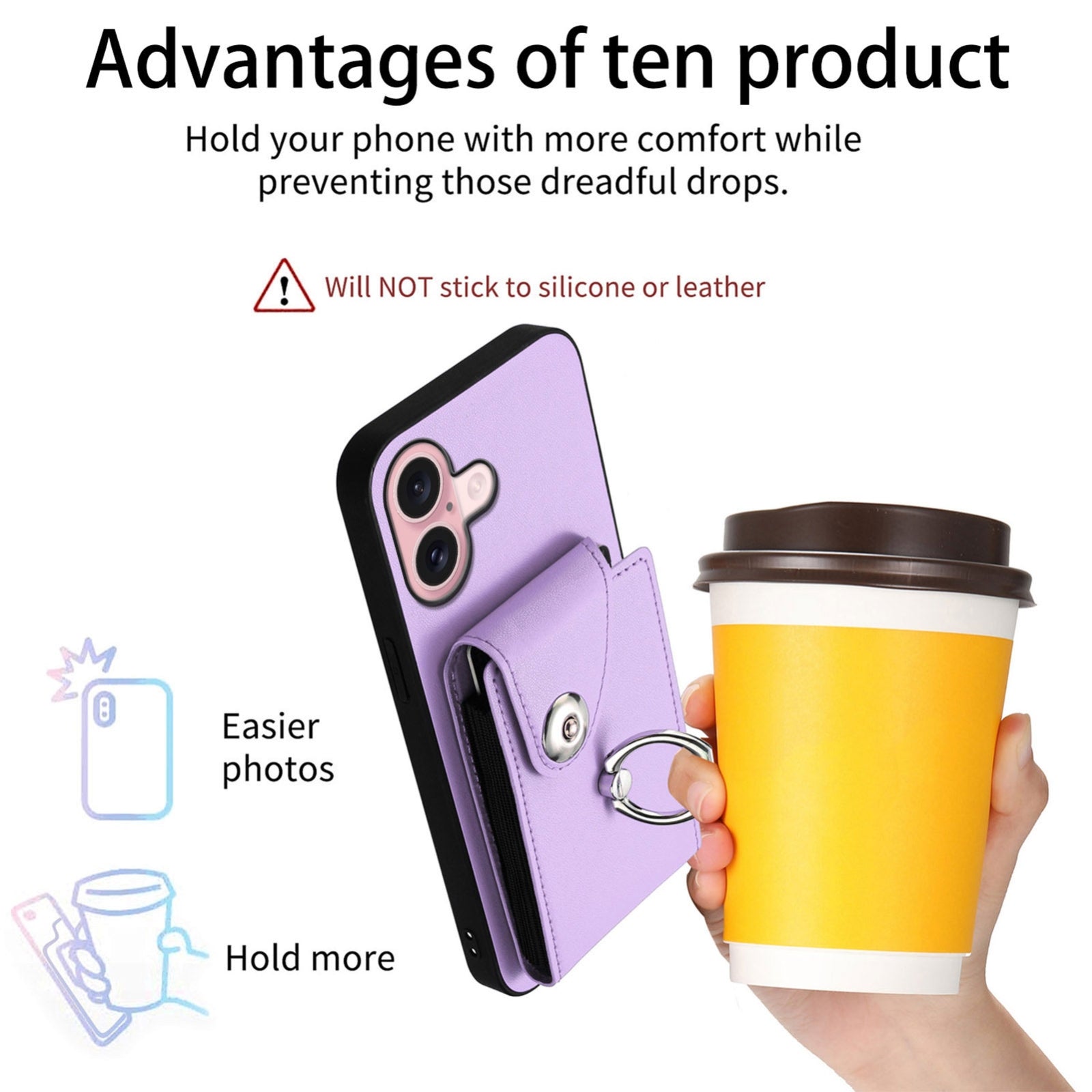 For iPhone 16 Organ Card Bag Ring Holder Phone Case