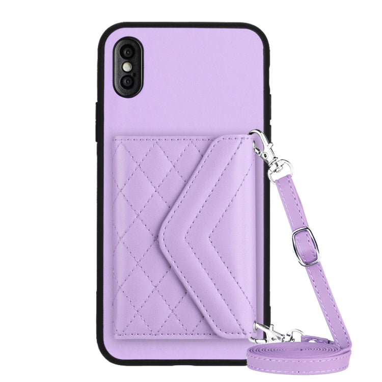 Rhombic Texture Card Bag RFID Phone Case with Long Lanyard, For iPhone XS / X, For iPhone XR, For iPhone XS Max, For iPhone 8 Plus / 7 Plus