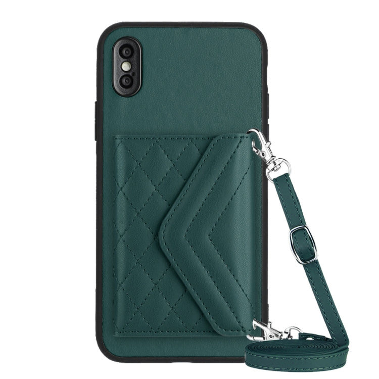 Rhombic Texture Card Bag RFID Phone Case with Long Lanyard, For iPhone XS / X, For iPhone XR, For iPhone XS Max, For iPhone 8 Plus / 7 Plus