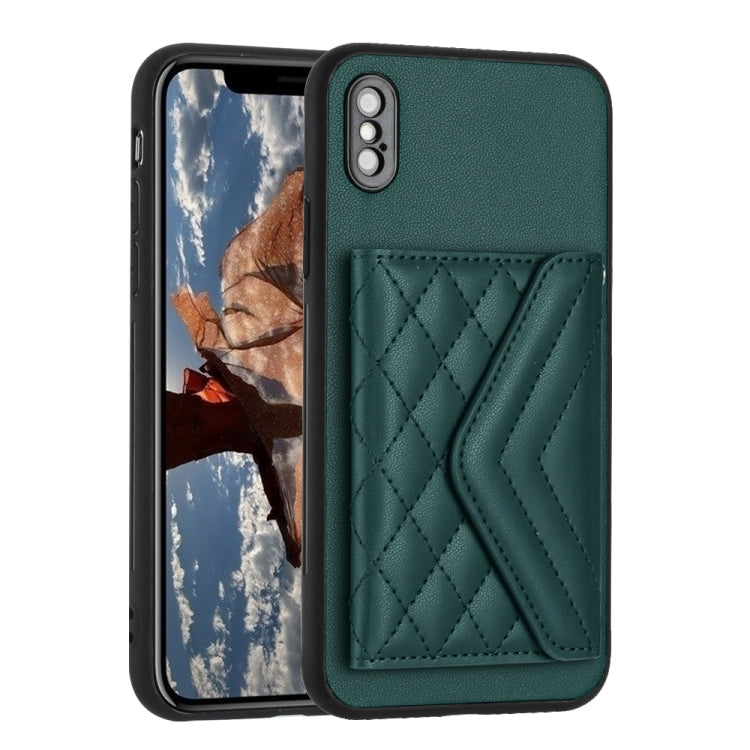 Rhombic Texture Card Bag RFID Phone Case with Long Lanyard, For iPhone XS / X, For iPhone XR, For iPhone XS Max, For iPhone 8 Plus / 7 Plus